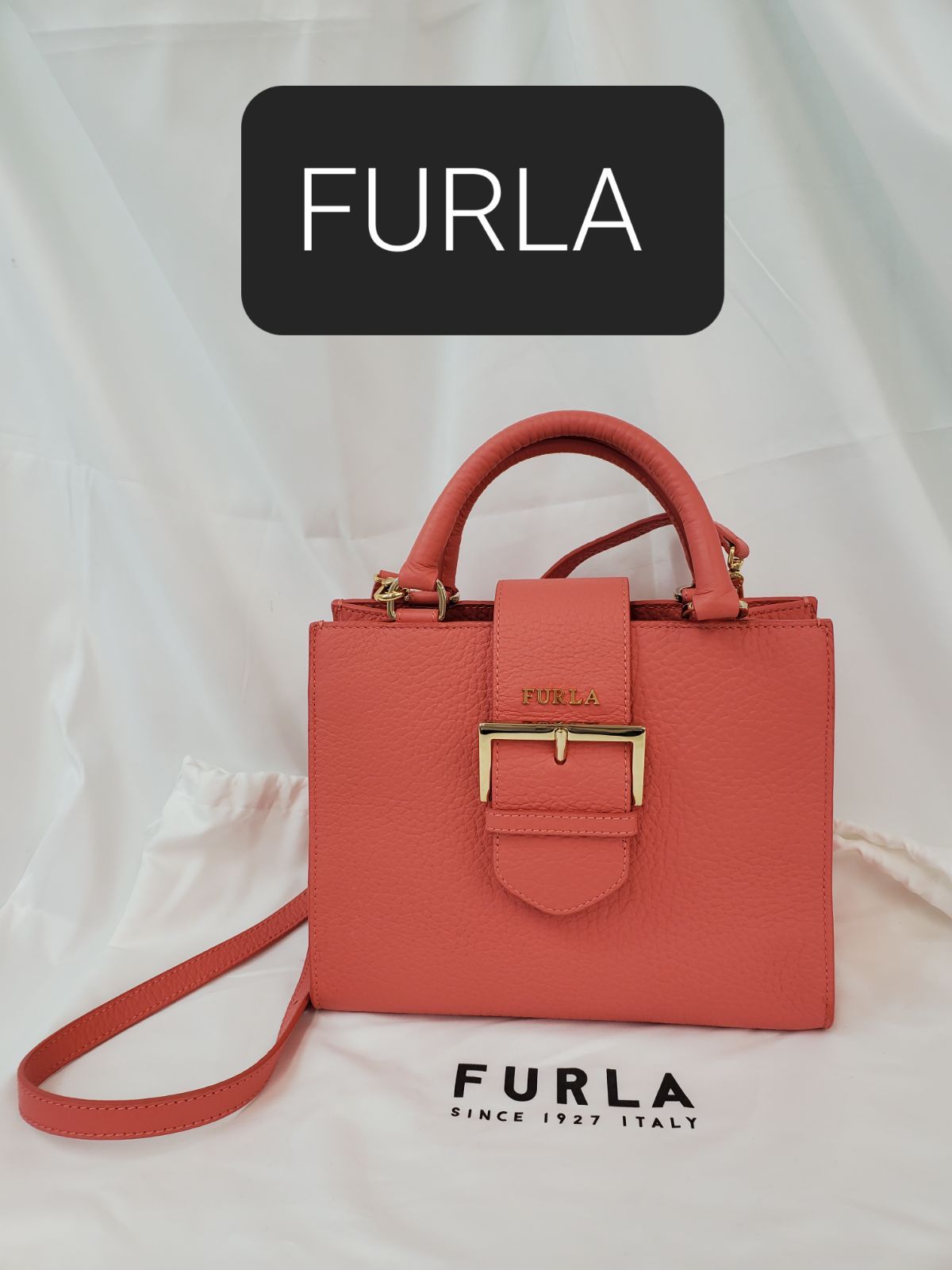 FURLA フルラ レザー ハンドバッグ ショルダーバッグ サーモンピンク