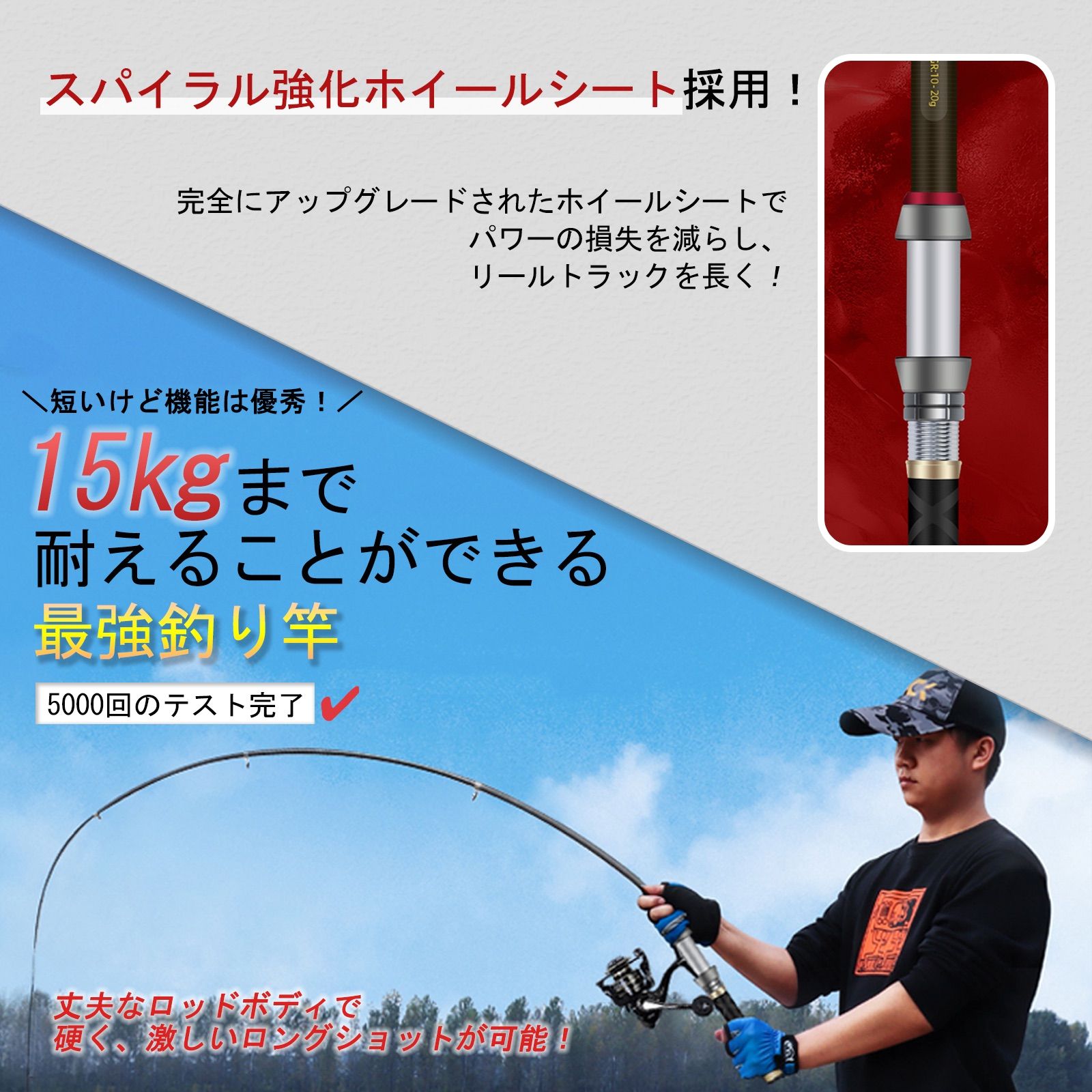 釣り竿 黒1本 釣竿 ロッド カーボン 3m 海釣り 川釣り 釣具 船竿