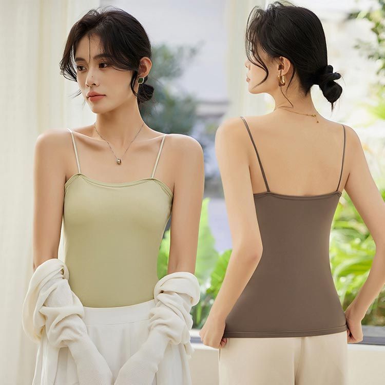 ブラトップ ストレッチ 締め付けない レディース トップス ブラキャミ キャミソール キャミ スパゲッティキャミソール インナー ノンワイヤー カップ付き スリム 細身 ウォッシャブル 柔らかい 無地 tomin 598430