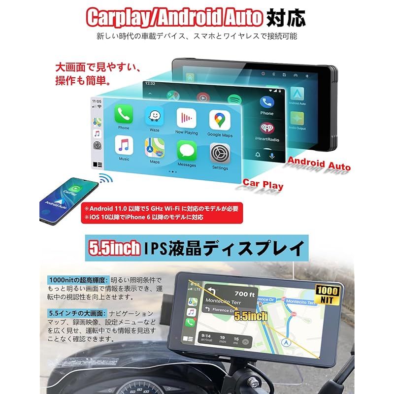 超薄型+USB給電可能】 ニコマク NikoMaku バイク用 スマートモニター 