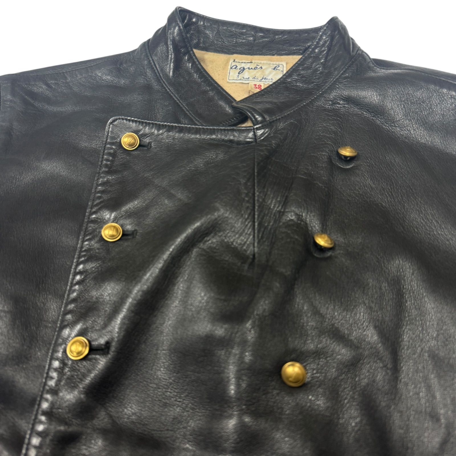 70s 80s agnes b. アニエスベー レザージャケット ナポレオン 金