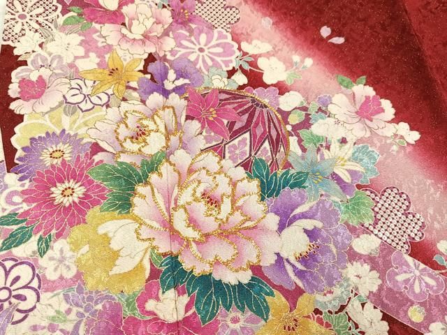 ゆりのはな　訪問着　友禅金彩加工　駒刺繍　地紋　トール　乙女色系　正絹　G103 ゆりのはな 訪問着 友禅金彩加工 駒刺繍 地紋 トール 乙女色系