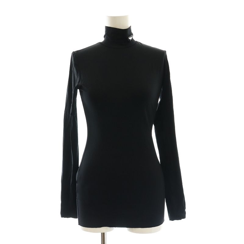 プラダ PRADA ブラックジャージー タートルネック トップス カットソー 三角ロゴプレート タイト 38 M 黒 ブラック 39528 S211 1YQ4 |AQ OS SH