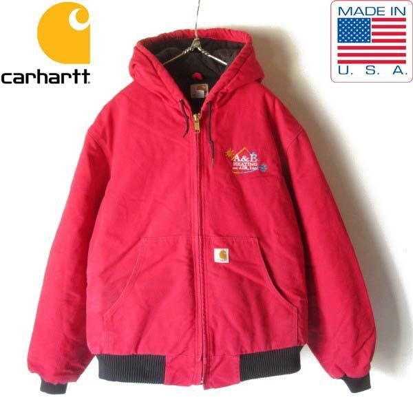USA製 carhartt J140 RED 企業物 アクティブジャケット L-R 赤 ダック