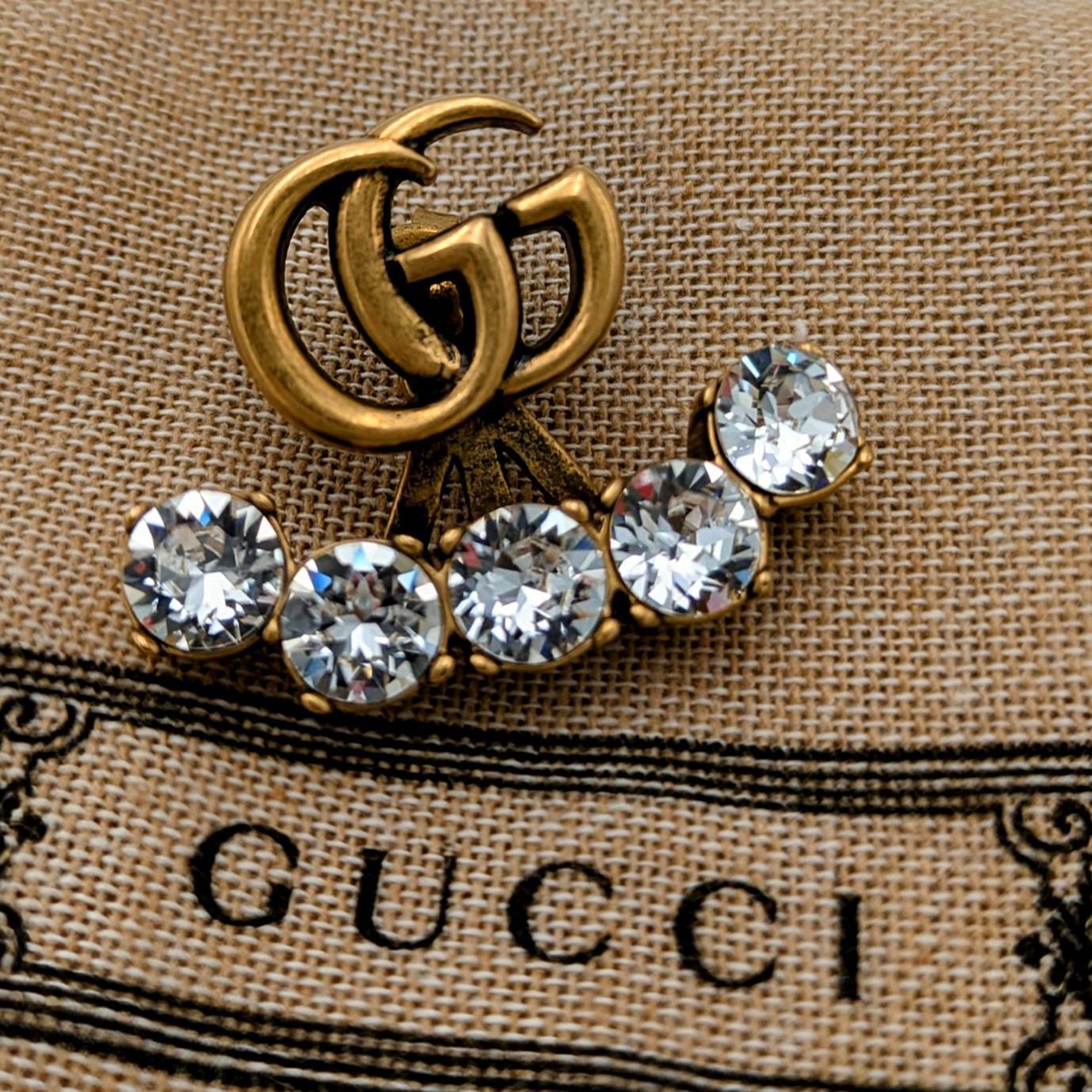 GUCCI ダブルG クリスタル ピアス イエローゴールド 中古・古着通販】GUCCI (グッチ) クリスタルダブルGピアス ゴールド