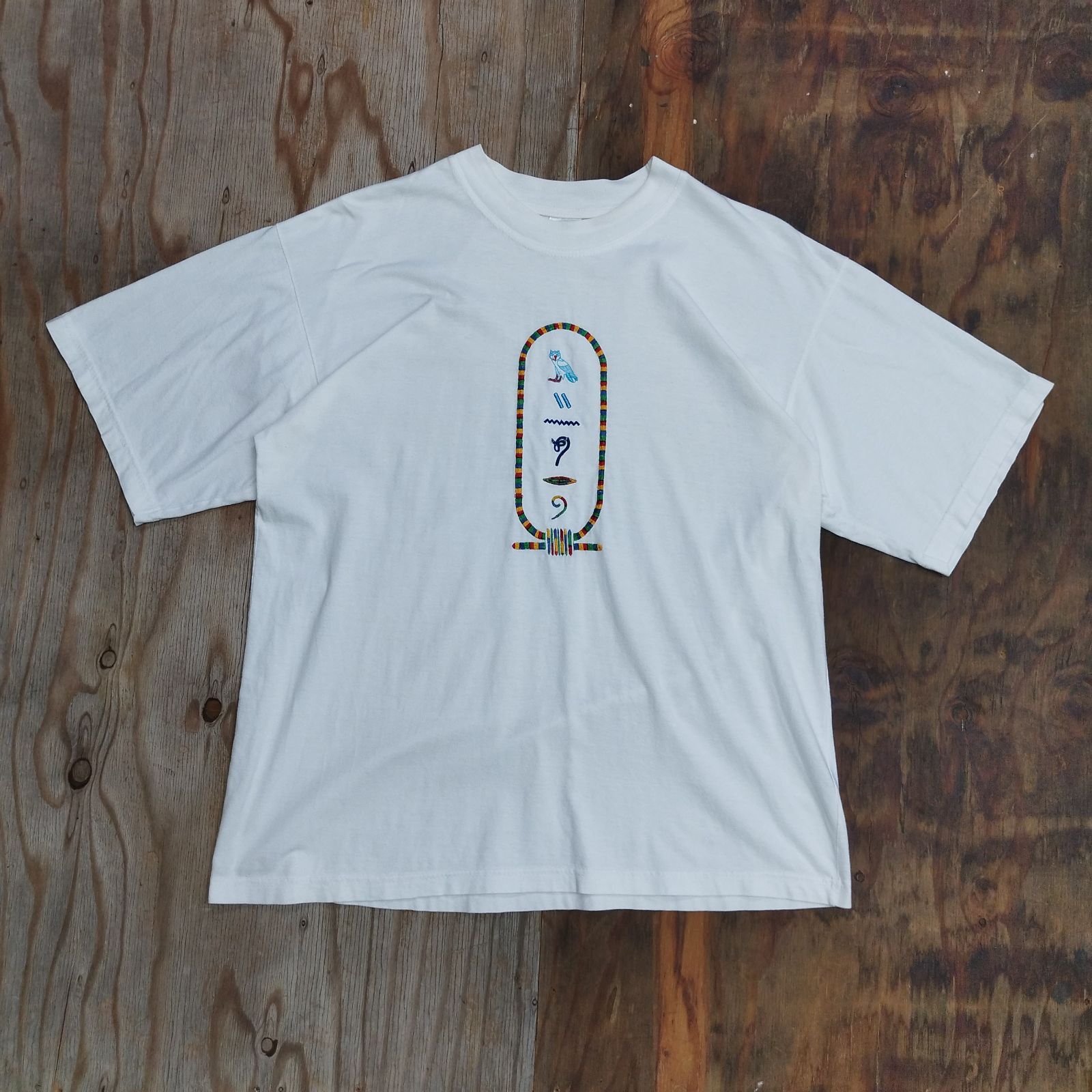 エジプト 象形文字 刺繍 半袖 クルーネック Tシャツ お土産 スーベニア