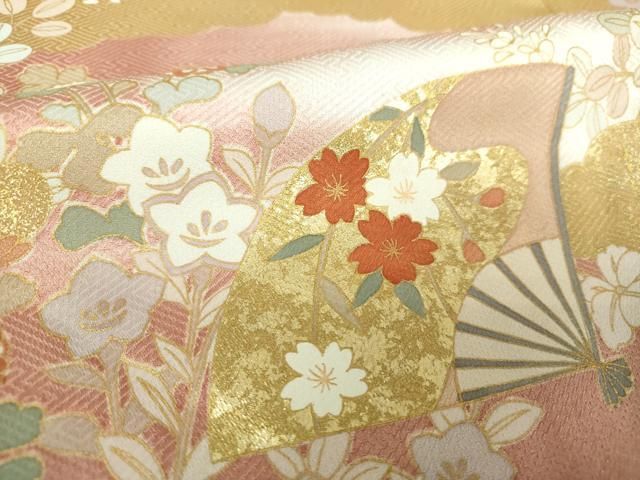 平和屋着物●創業460年・千總　訪問着　絞り　扇面花文　金彩　正絹　逸品　CABA9684gh 平和屋着物○創業460年・千總 訪問着 雲取り扇面花文