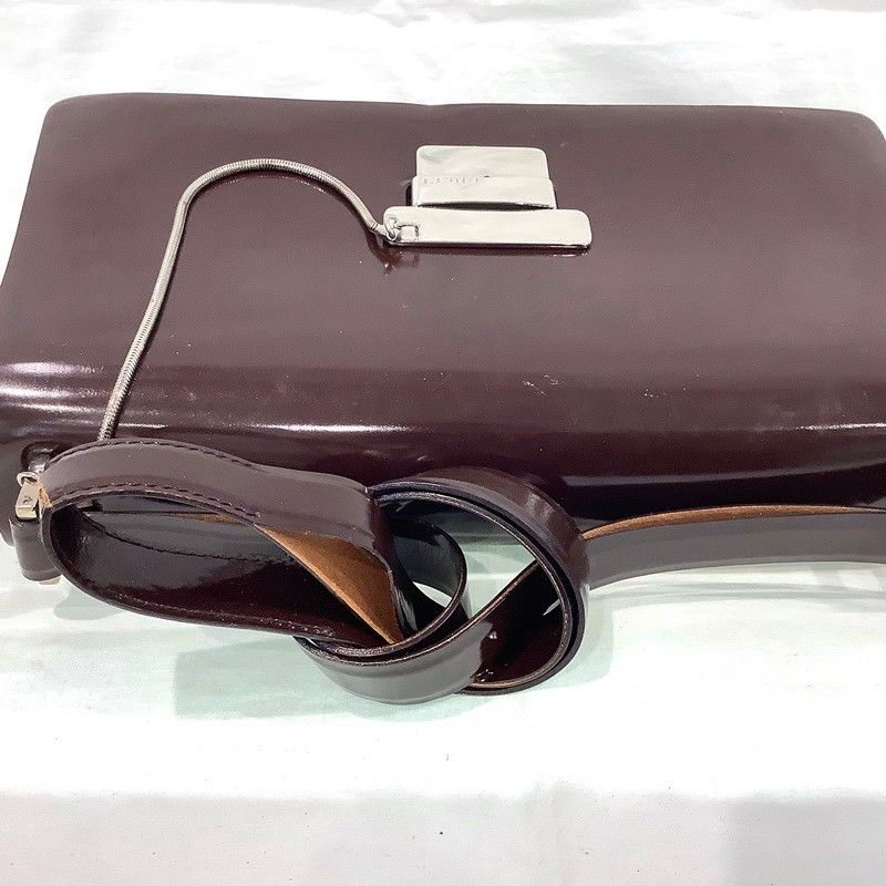 GUCCI グッチ ショルダーバッグ エナメル ダークブラウン シルバー金具