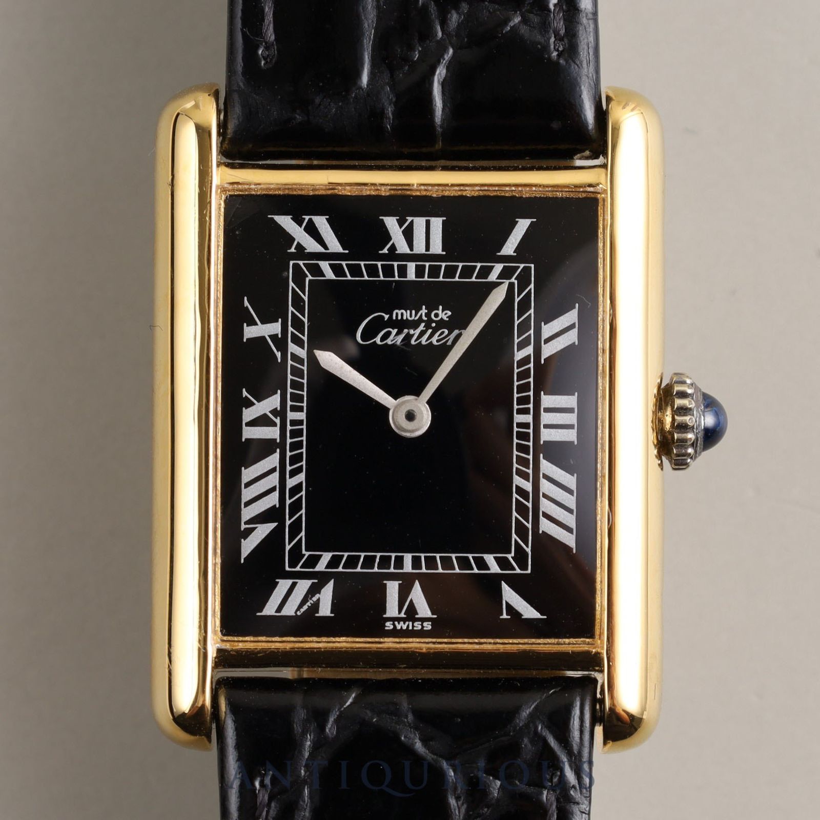 カルティエ マストタンク LM 手巻き Cal.78-1 925 革 ブラック