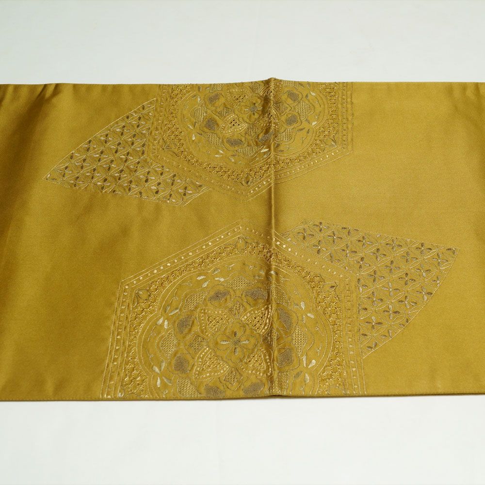 袋帯 スワトウ刺繍・相良刺繍・蘇州刺繍 地紙に亀甲・華文・七宝