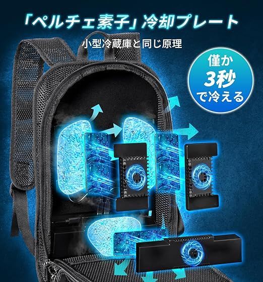 ペルチェベスト 冷却 30000mAhバッテリー付き ペルチェプレート3枚　素子 ペルチェベスト 冷却 30000mAhバッテリー付き ペルチェプレート3
