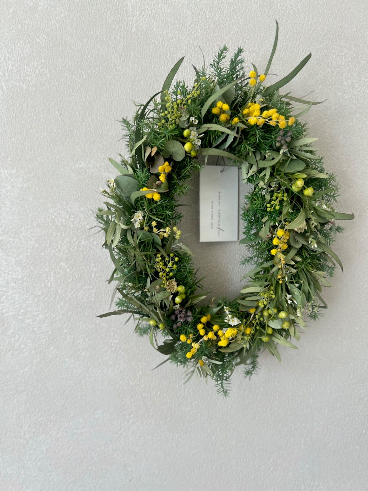 Spring 春の木漏れ日 ミモザとユーカリのオーバルリース 22~15cm