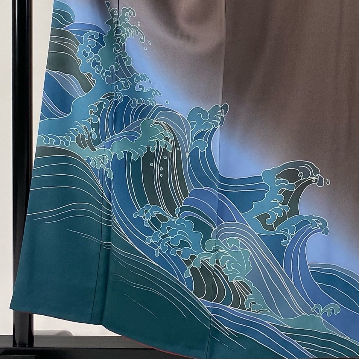 付下げ 身丈156.5cm 裄丈64cm M 袷 落款 波頭 染め分け ぼかし 灰茶 正絹