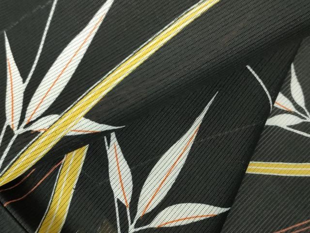 平和屋着物＊夏物 小紋 絽 枝葉文 黒地 洗える着物 未使用