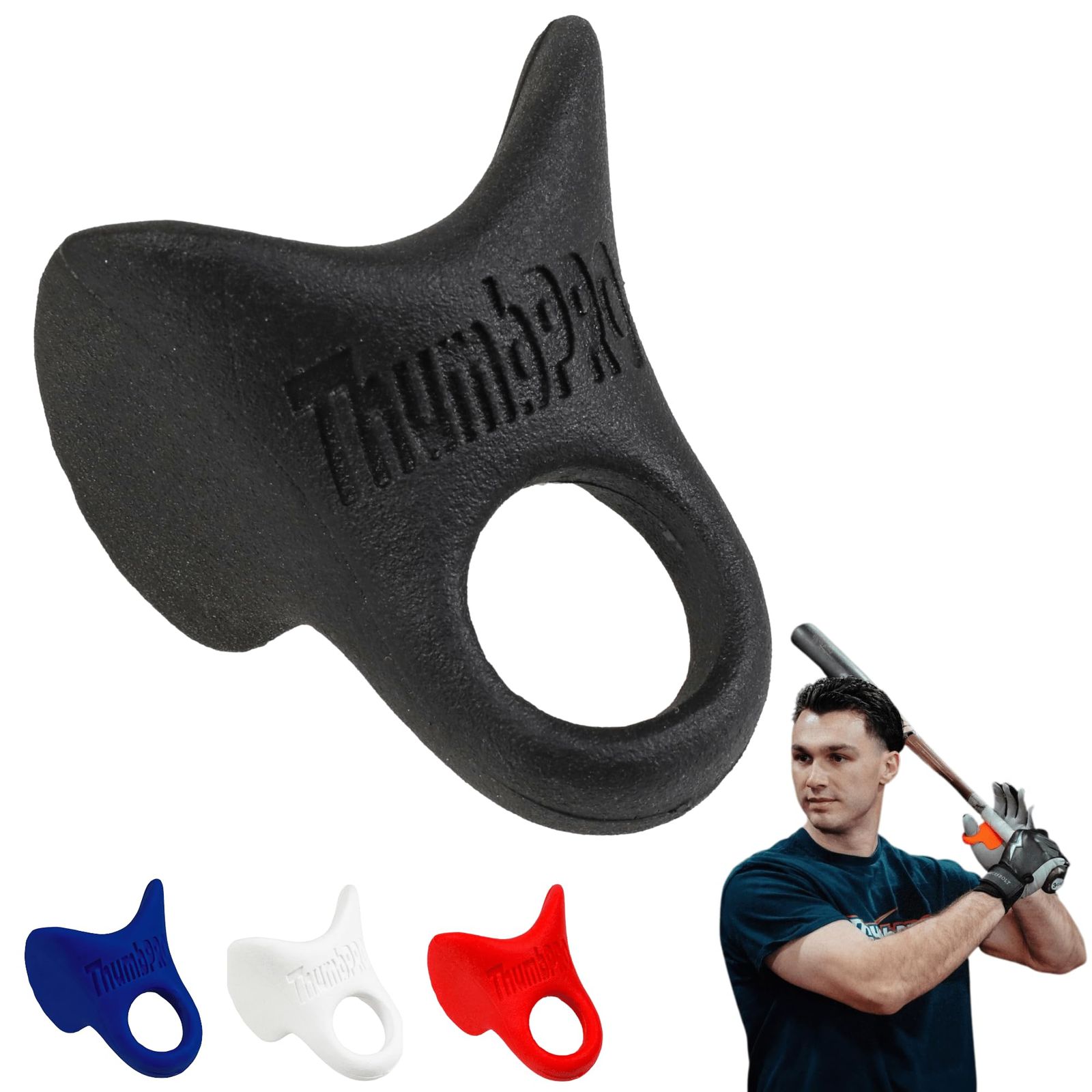 ThumbPRO 野球 サムガード - バッティングエイド - グリップエンハンサー - 刺すことを減らし スイングを改善 - 野球-ソフトボール用 - すべてのレベル 左手|右手 - 3サイズ ピッチブラック ミディアム ピッチブラック M