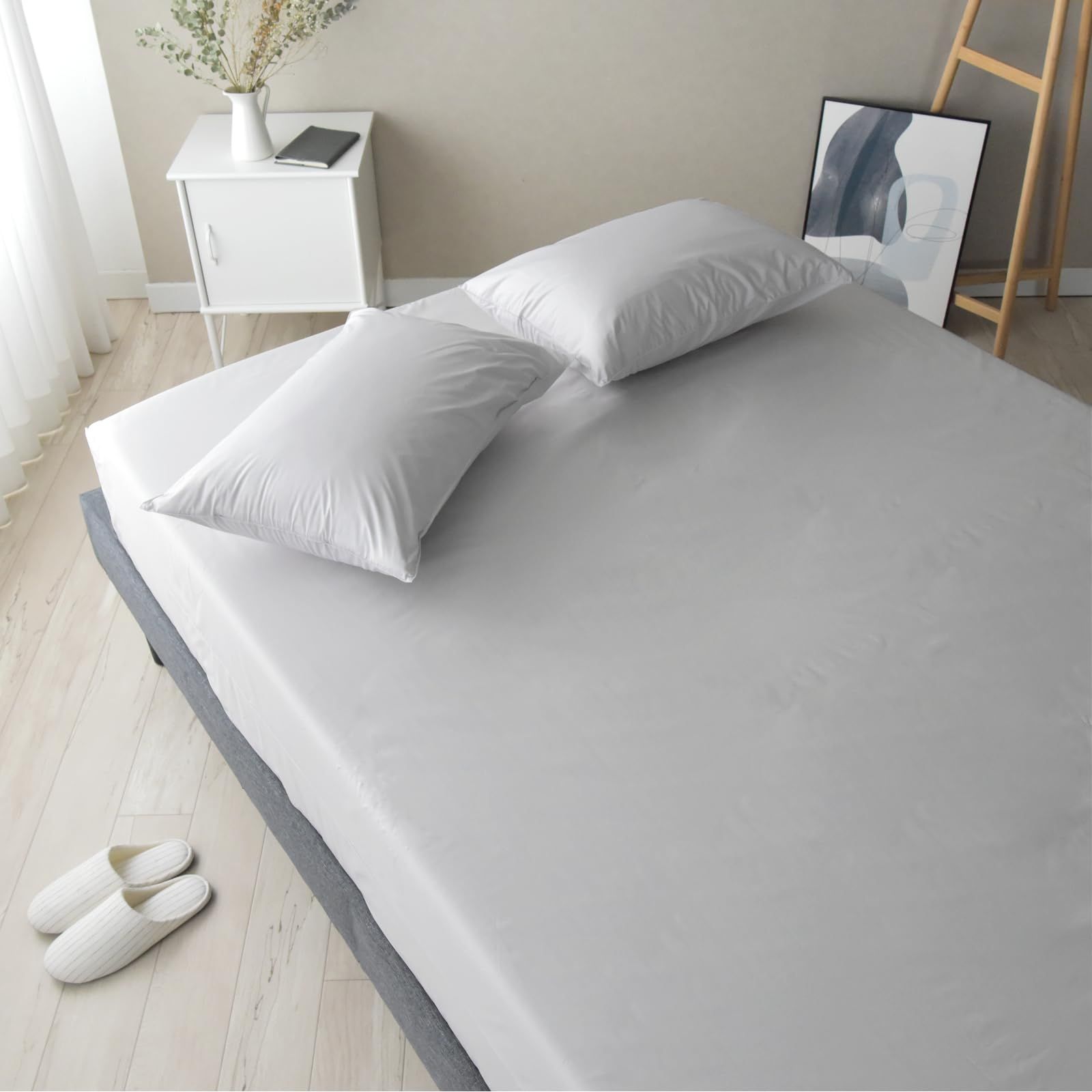 防ダニ 日本製 ボックスシーツ クイーン 花粉症対策 日本アトピー協会推薦品 ハウスダスト対策 アレルギー対策 ベッドシーツ 薬剤不使用 アレルストップ フォギーグレー クイーン