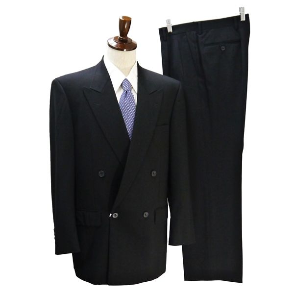 5NE001 DAKS LONDON ダックスロンドン 4つボタン ダブルスーツ 袖口4つボタン A6 M ブラック 黒 ツータック 春秋 合物 23698 メンズビジネス 202505