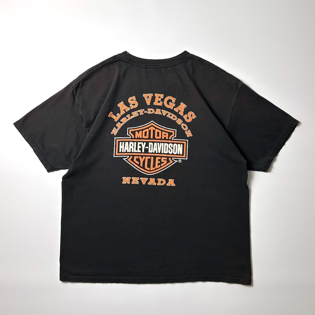Harley-Davidson Tシャツ L ブラック 鬼フェード ボロ加工 ハーレー