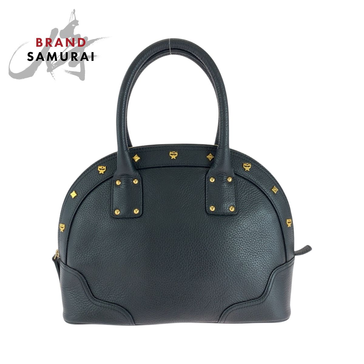 美品 MCM エム シー エム ロゴ ブラック 黒 ゴールド金具 レザー 