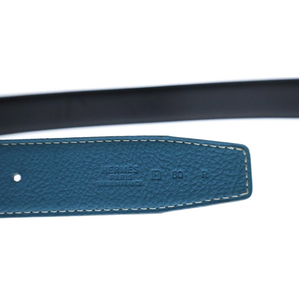 HERMES (エルメス) コンスタンス Hベルト ブルー/シルバー レザー