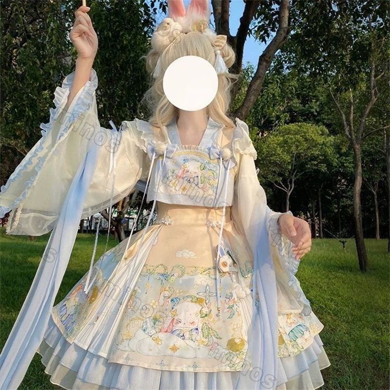 オリジナルデザイン 和風改良 洛麗塔ドレス 中国風 月桂柄 プリンセススカート スイート ロマンチック 演出 撮影用 高品質