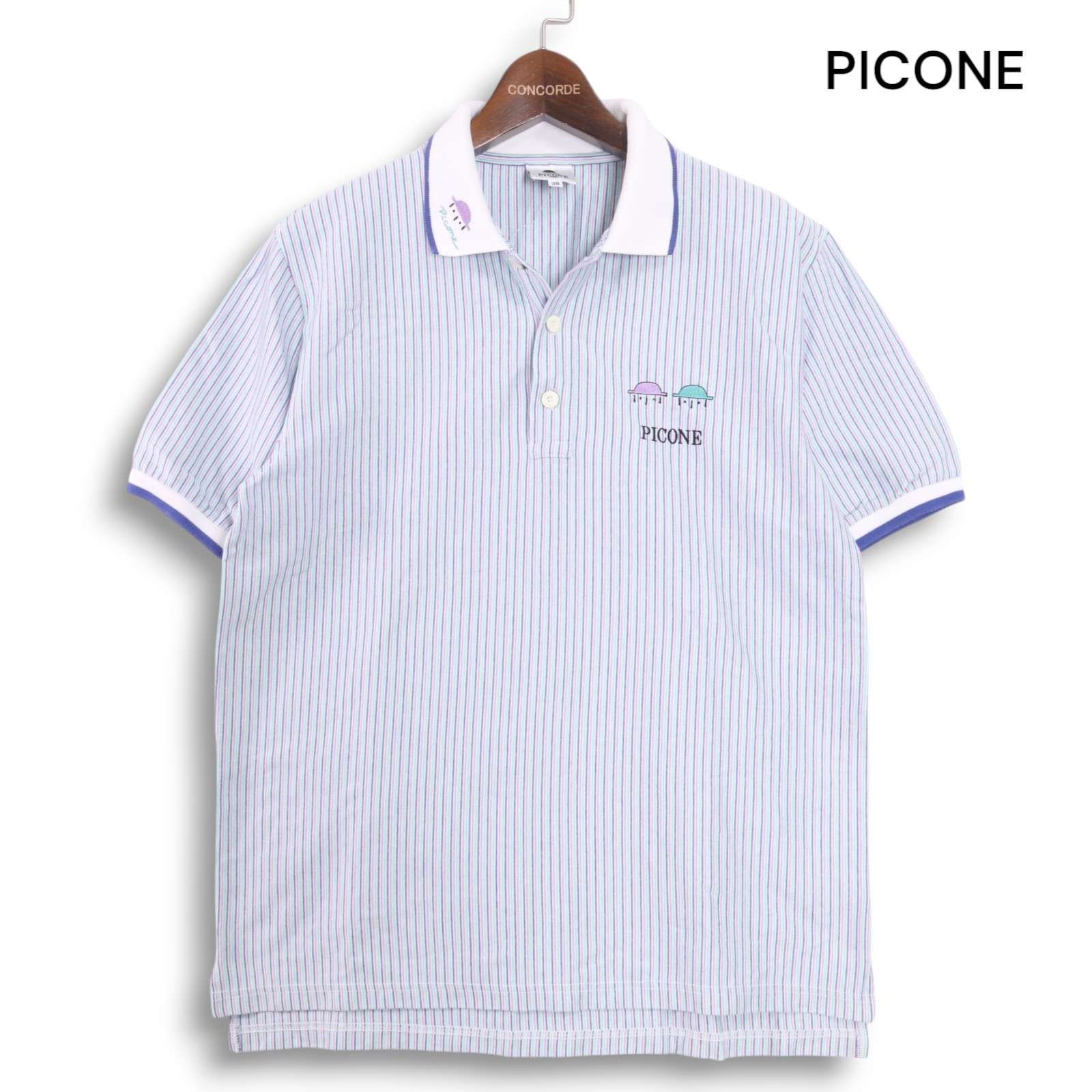 PICONE ピッコーネ 春夏☆ ロゴ刺繍 半袖 ストライプ ポロシャツ Sz.38 