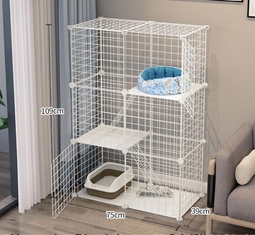 キャットケージ　キャットゲージ　ペットケージ　2段　ペット用品　ホワイト WEIMALL キャットケージ 猫用ケージ ワイドトレー 2段 猫 ケージ