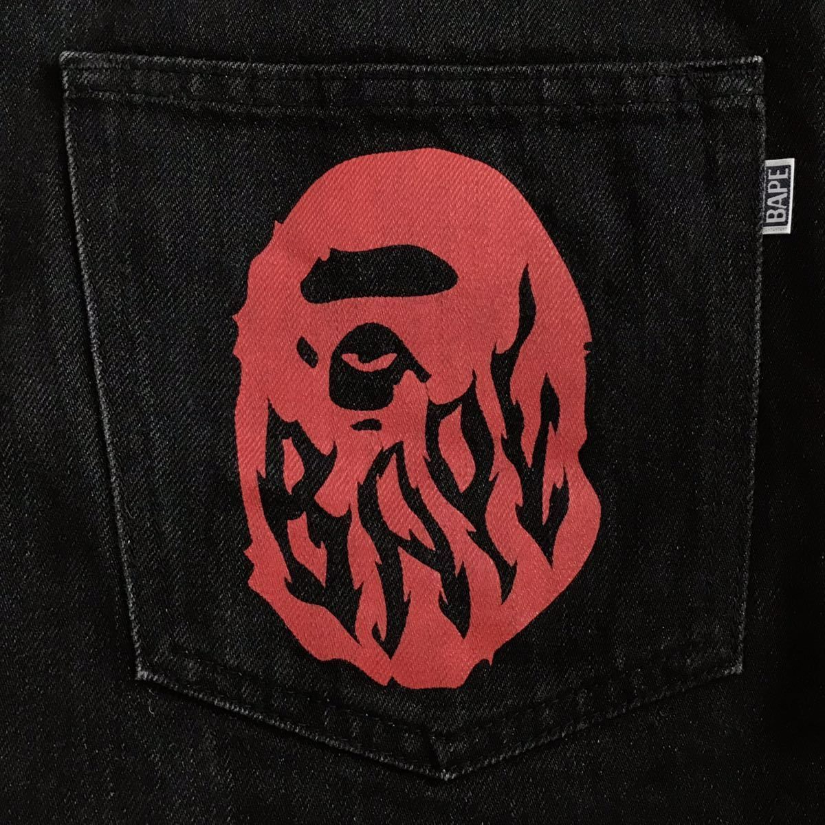 BAPE FLAME black denim pants Lサイズ a bathing ape FIRE デニム 
