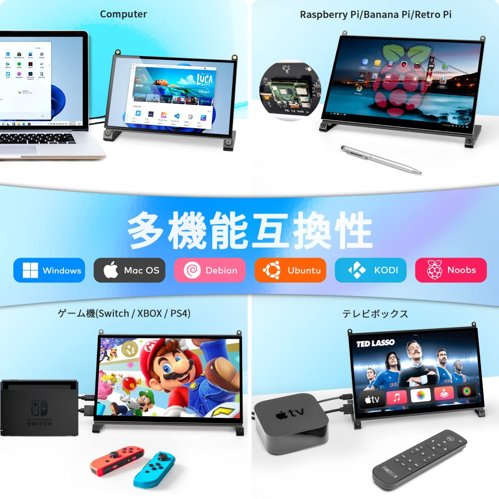 在庫処分】ROADOM 7インチ Raspberry Pi用タッチモニター IPS 1024X600 スピーカー内蔵 Raspberry Pi  4/3/2/1 Xbox PS4 Ubuntu Windows 7/8/10に適用… - メルカリ