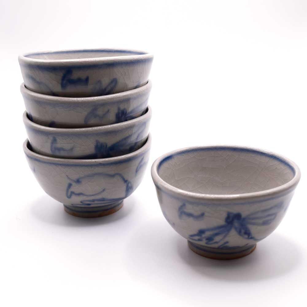 岡田園 茶道具 汲出茶碗 安南蜻蛉 トンボ 太仙窯 5客セット
