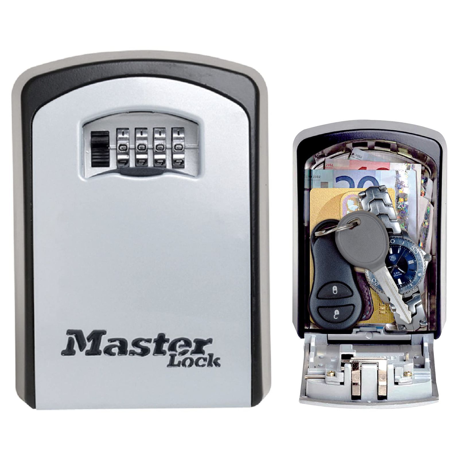 Master Lock マスターロック キーボックス 鍵収納 ダイヤル 暗証番号設定 屋外 壁掛け ダイヤルカバー付 本体幅106mm 高さ146mm 防犯 5403JAD シルバー シャックル無 ダイヤル式
