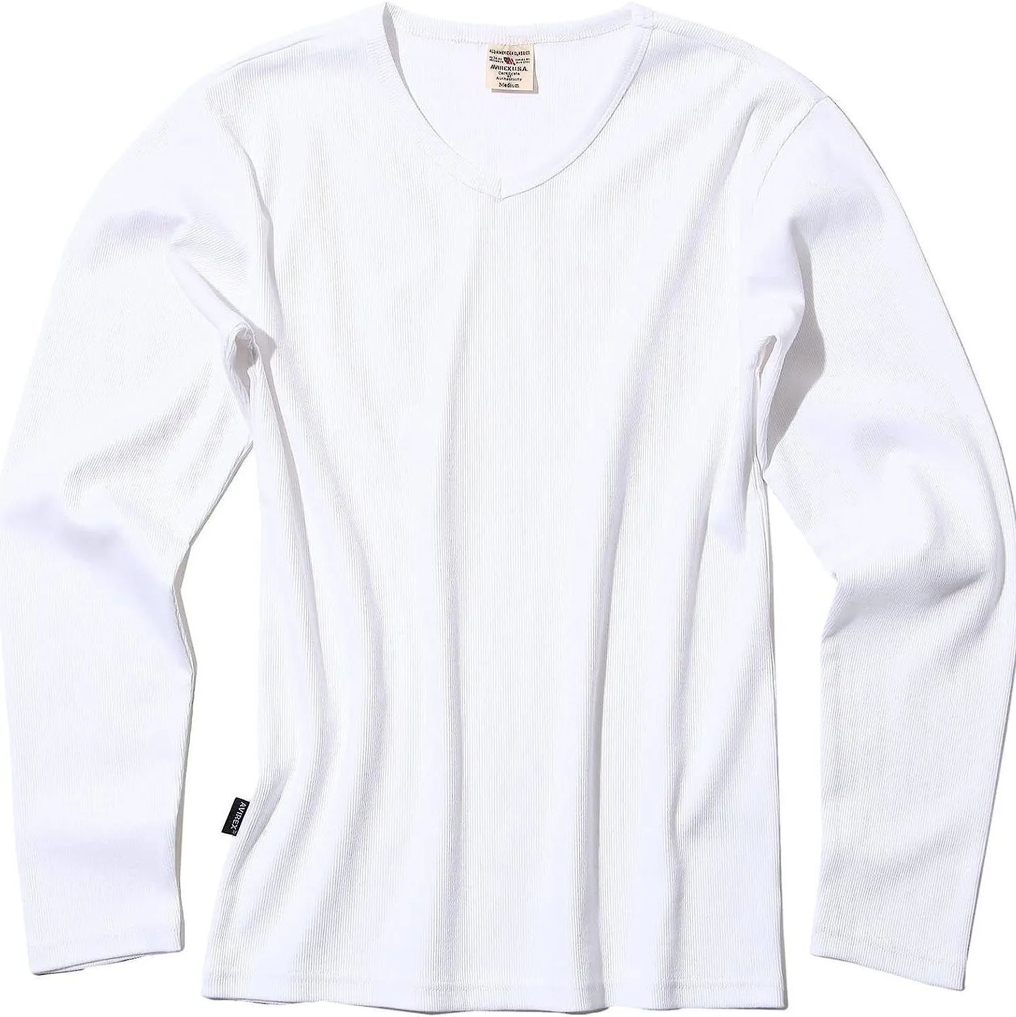 AVIREX 《DAILY》RIB L/S V-NECK T-SHIRT ホワイト / リブ 長袖 