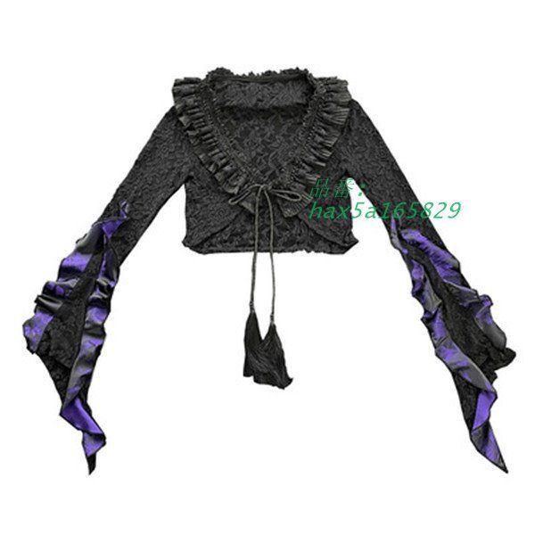 仮装舞踏会 女性用 ゴシック暗黒系 中国風 レース 長袖トップス イベン ドレス追加可 パープル コスチューム ハロウィン 個性的 学園祭 パーティー文化祭 hax5a165829