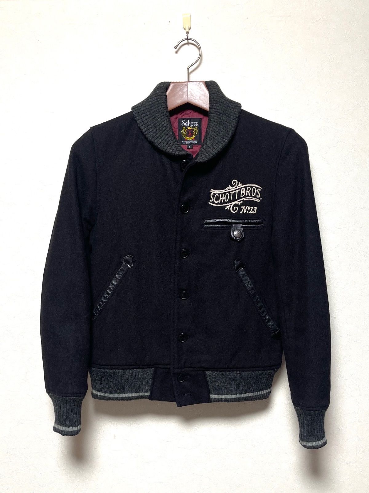 Schottスタジャン ショットライダースジャケットＳ バッグロゴ刺繍