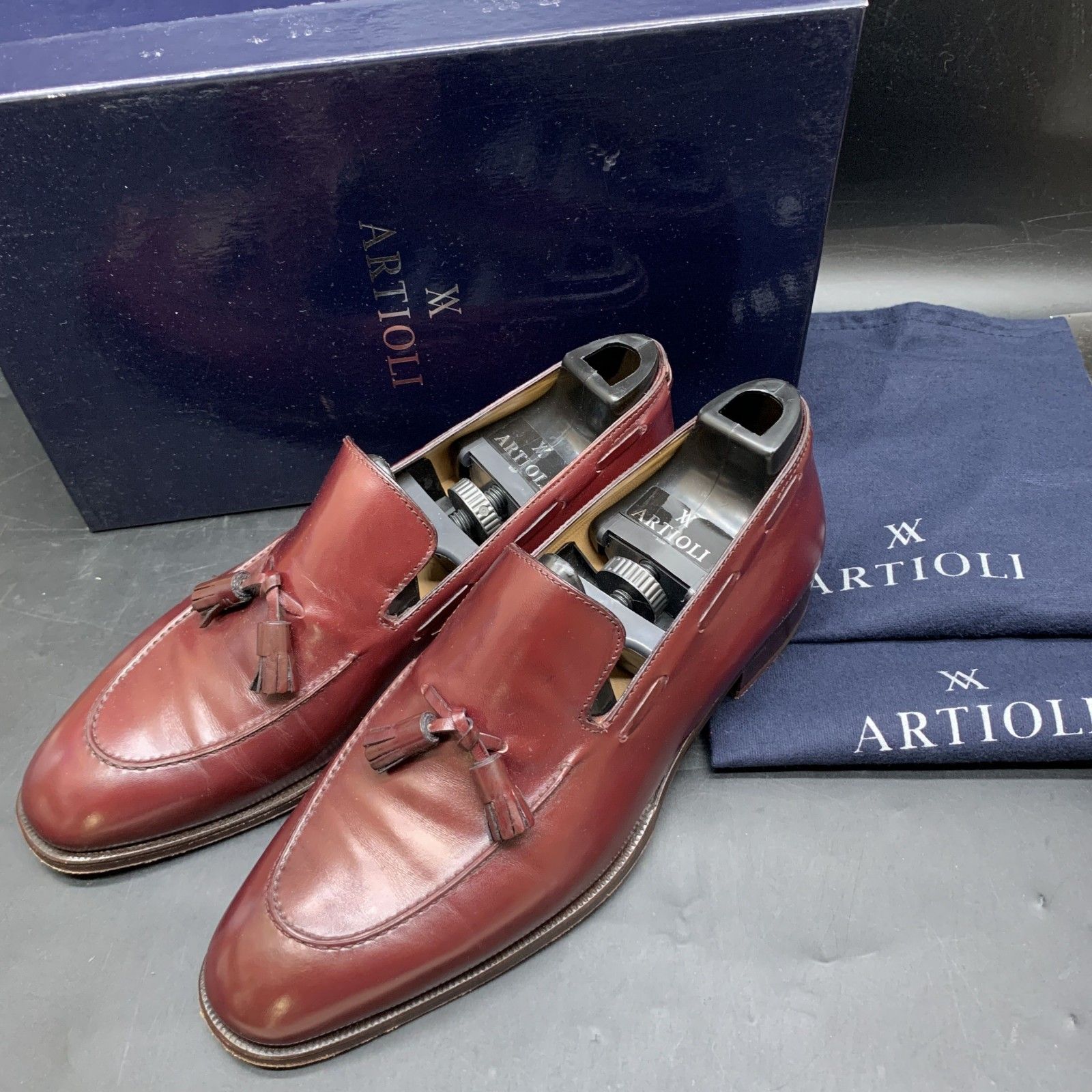 A363 ARTIOLI アルティオリ サイズ UK8 １|2 約26.5cm タッセルローファー ビジネスシューズ ドレスシューズ レザー ブラウン茶