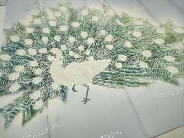 510mh52●訪問着 青磁色 螺鈿 虹色銀彩 王朝文様 扇に几帳 共八掛●美品 510mh52○訪問着 青磁色 螺鈿 虹色銀彩 王朝文様 扇に几帳 共八掛○美