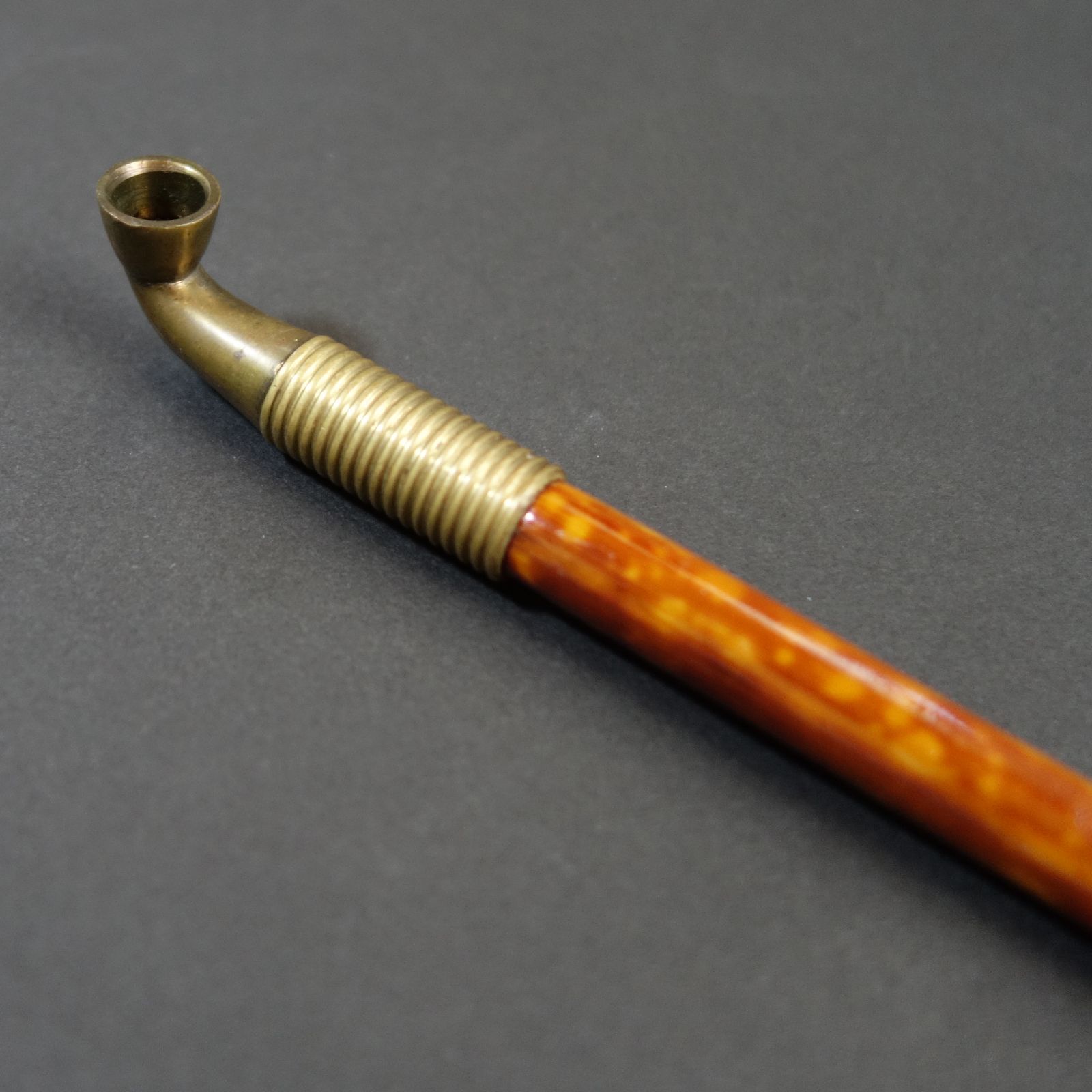送料無料!! 煙管 真鍮製 斑竹 花魁煙管 喫煙具 煙管 骨董 古美術 Ea25071801