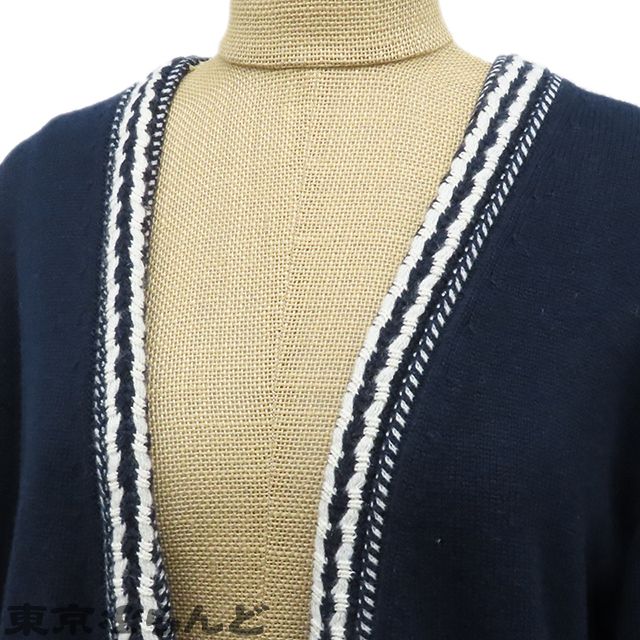 シャネル CHANEL グログランリボン ニットカーディガン P56658K07411 ネイビー カシミヤ 36 レディース 101756046 シャネル CHANEL グログランリボン ニットカーディガン
