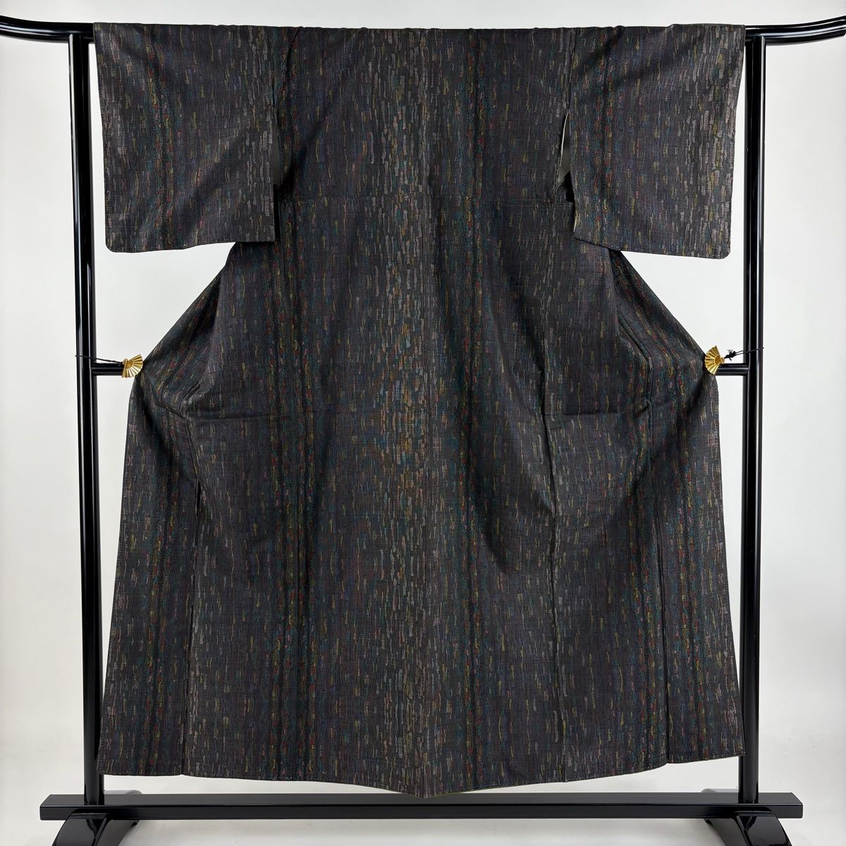 バイセル 着物 名品 男性着物 大島紬 藍色 証紙有 アンサンブル 亀甲絣 正絹 152cm Lサイズ ☆☆☆☆