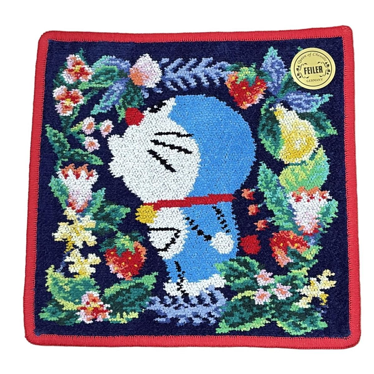 FEILER フェイラー 小物 - ダークネイビー×ブルー×マルチ ハンドタオル|ドラえもん|横顔|花柄 コットン