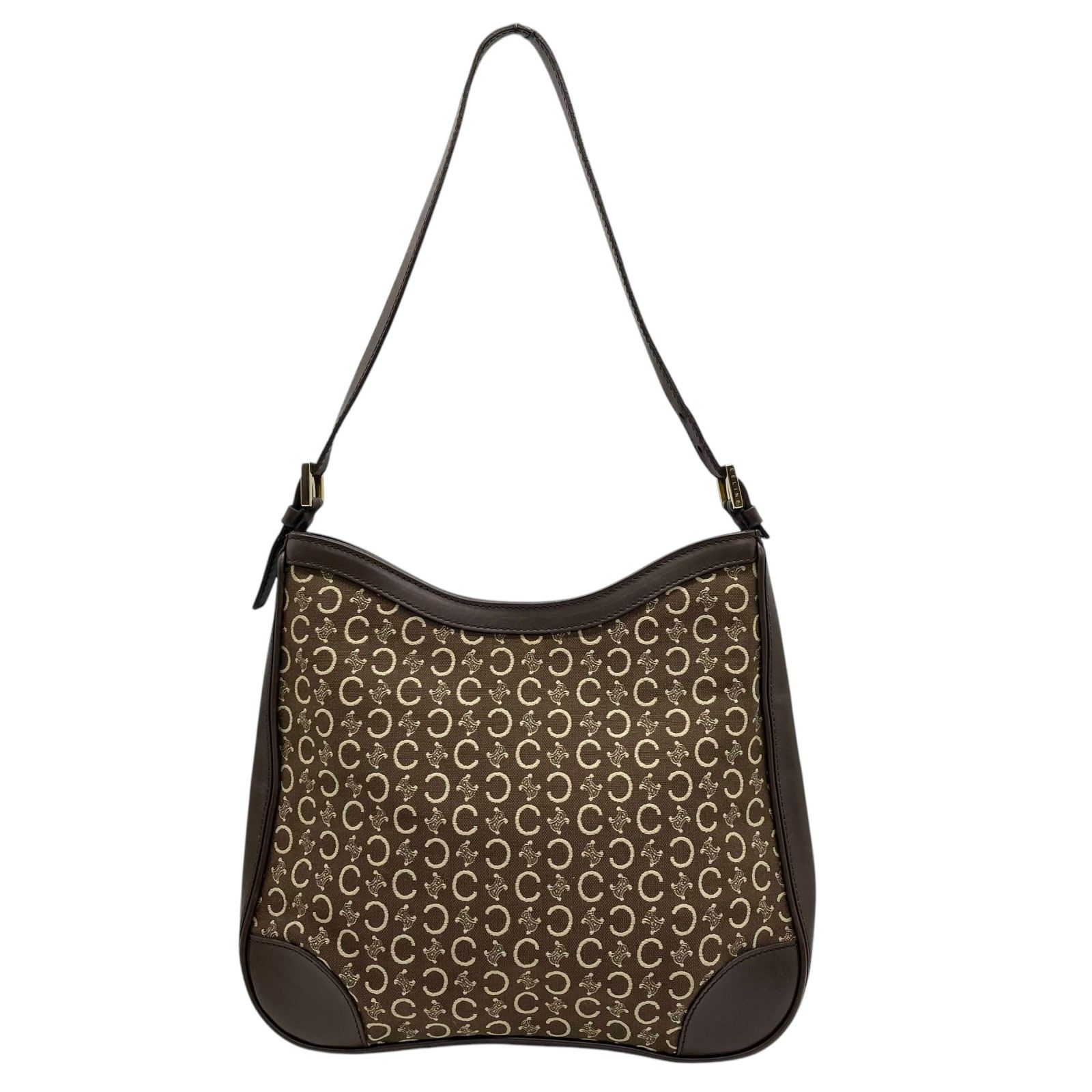 美品】CELINE セリーヌ Cマカダム キャンバス レザー ショルダーバッグ 