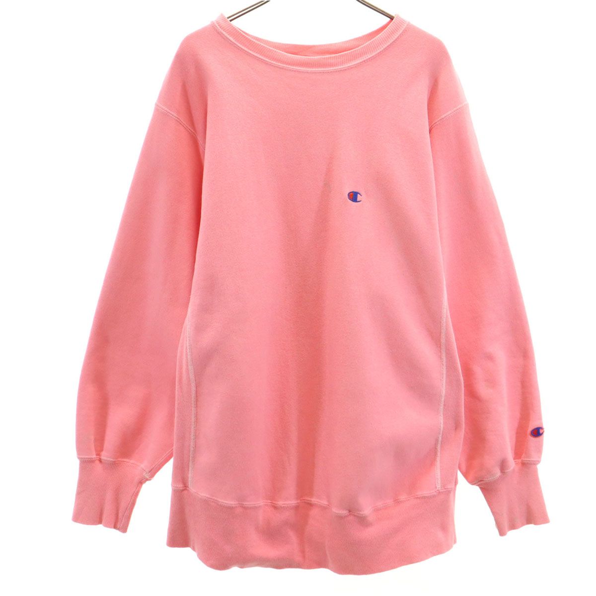 チャンピオン　リバースウィーブ　90s XL ピンク　ビビットピンク　目あり Champion リバースウィーブ 古着 L ピンク スウェット チャンピオン