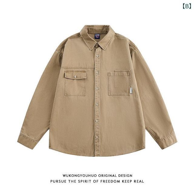 メンズ ファッション 服 用 オシャレ シンプル 大人 かっこいい 大きいサイズ ストリート 紳士服 アメリカン レトロ マルチ ポケット ワークウェア 長袖 シャツ カジュアル KARIMZIABAT_FR