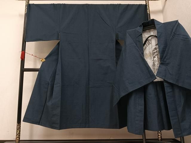 平和屋着物●男性 紬 アンサンブル 色無地 褐返し色 やまと誂製 正絹 AABB0414ph