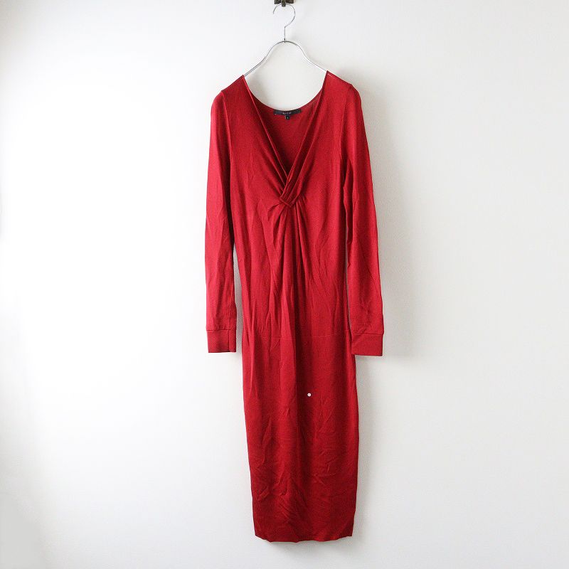 グッチ GUCCI 340504 Vネックニットワンピース S レッド ドレス ロング アーカイブ 2400014622522