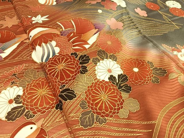 平和屋着物□豪華振袖 駒刺繍 立波花鳥文 暈し染め 金彩 正絹