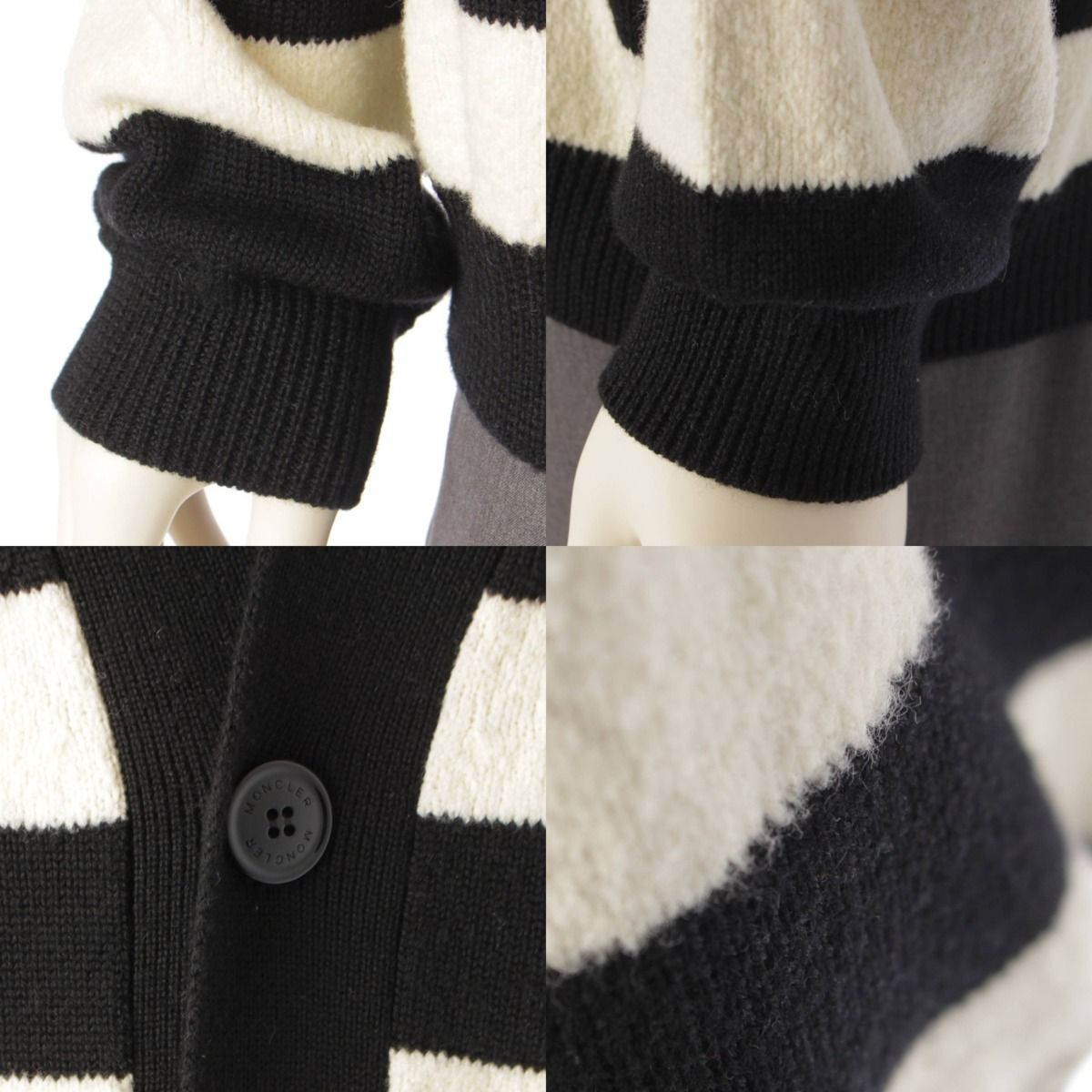 モンクレール 22年 Cardigan ボーダー ニット カーディガン ブラック 