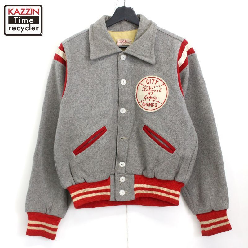 50s vintage ボタスタ ウール スタジャン メンズ Lサイズ相当