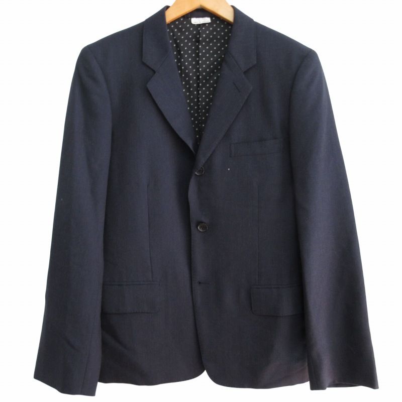 コムデギャルソンオムドゥ COMME des GARCONS HOMME DEUX 11AW AD2011 モヘヤ混 ウール テーラードジャケット ブレザー 3B 総裏 裏地水玉 紺 ネイビー Sサイズ DH-J007 IBO62