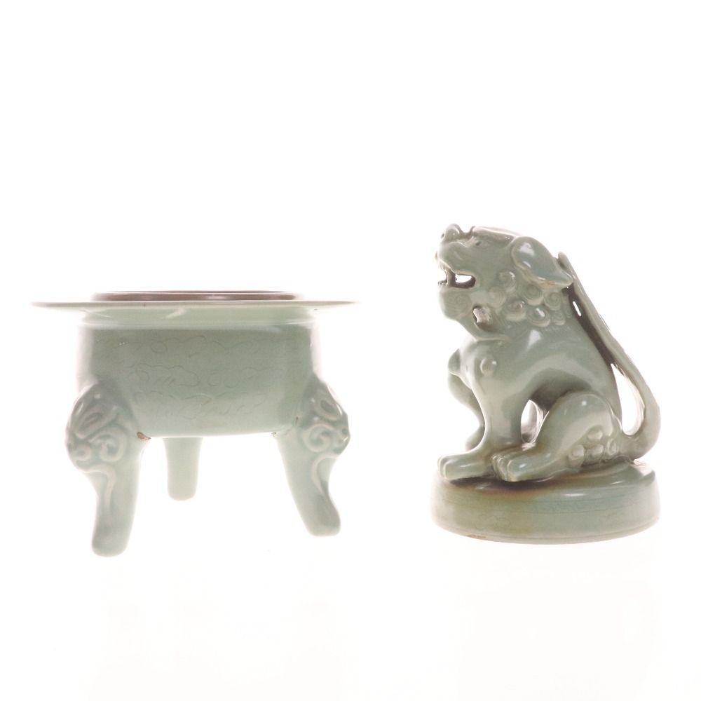 □ 高麗青磁 獅子 香炉 三足香炉 香道具 骨董品 時代品 美術品